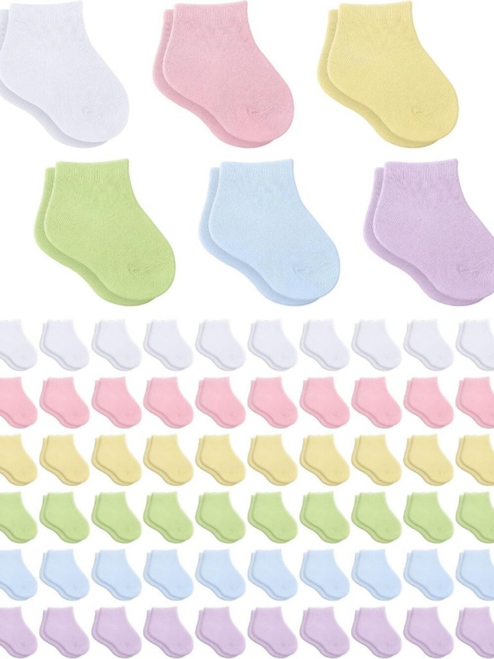 60 Pairs Newborn Baby Socks - Soft Cotton Infant Anklets, Unisex, Bulk Pack